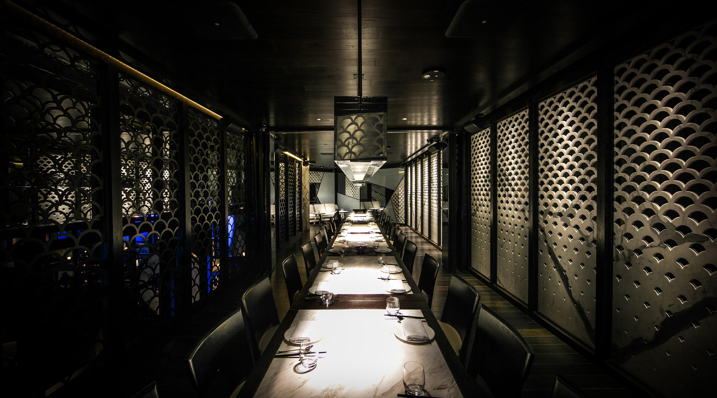 View of a private dining room in Hakkasan Restaurant.